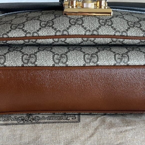 Gucci Tri Color Padlock Supreme Shoulder Bag Leather Handbag Gold Black Brown NW - Picture 9 of 10